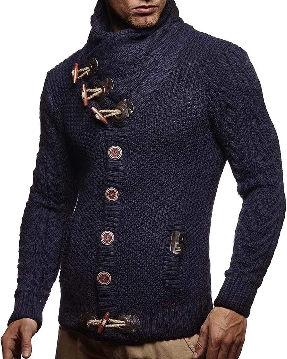 Men's Turtleneck Cable Knit Button Down Cardigan,Fall Winter Pullover Casual Sweaters