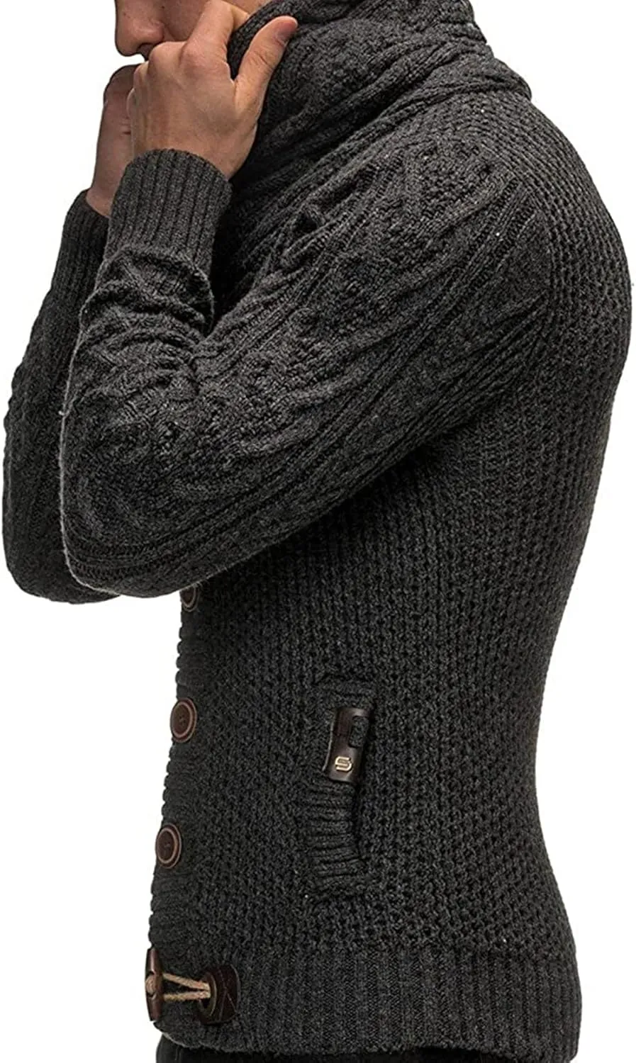 Men's Turtleneck Cable Knit Button Down Cardigan,Fall Winter Pullover Casual Sweaters