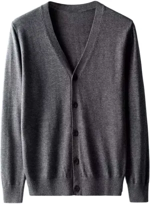 Mens V Neck Button Up Casual Knit Sweater Open Front Ribbed Cardigan Sweater Long Sleeve Lightweight Slim Fit Outwear