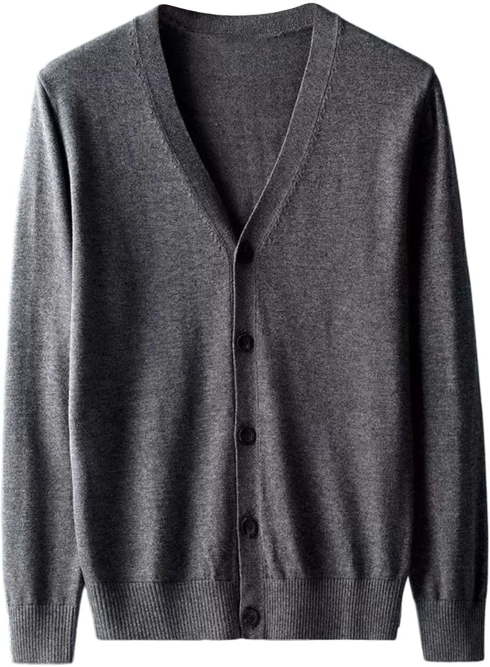Mens V Neck Button Up Casual Knit Sweater Open Front Ribbed Cardigan Sweater Long Sleeve Lightweight Slim Fit Outwear
