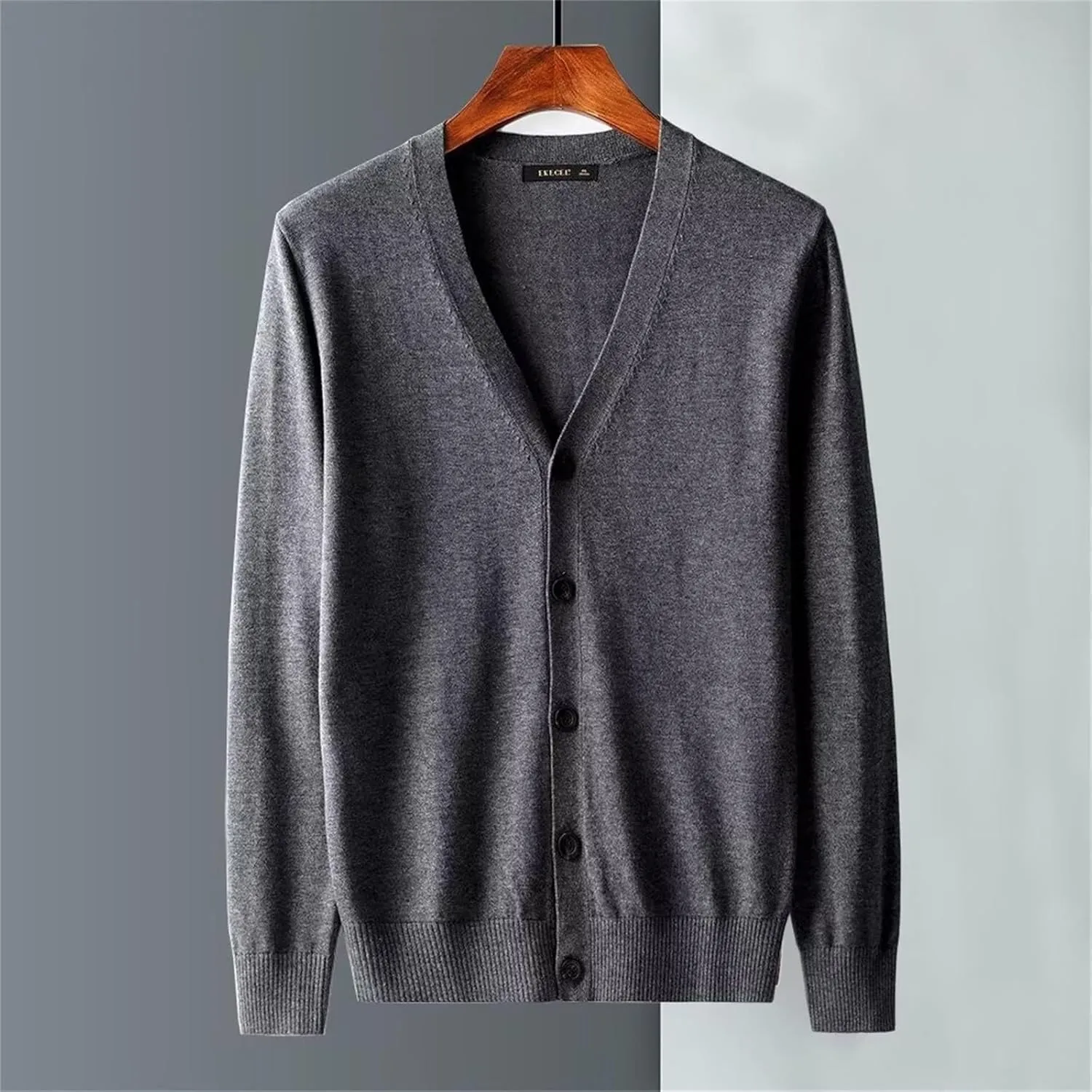 Mens V Neck Button Up Casual Knit Sweater Open Front Ribbed Cardigan Sweater Long Sleeve Lightweight Slim Fit Outwear