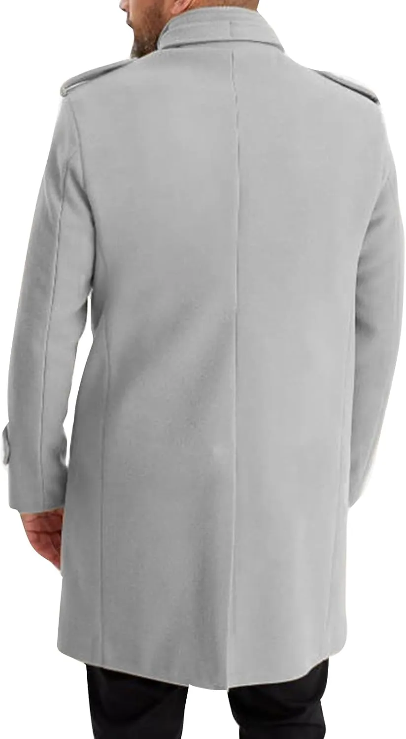 Men's Warm Winter Long Jacket Casual Classic Notched Collar Overcoat with Pockets