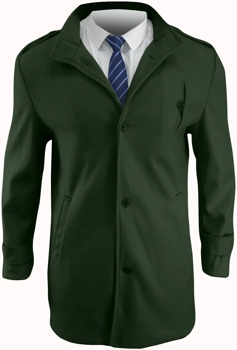 Men's Warm Winter Long Jacket Casual Classic Notched Collar Overcoat with Pockets