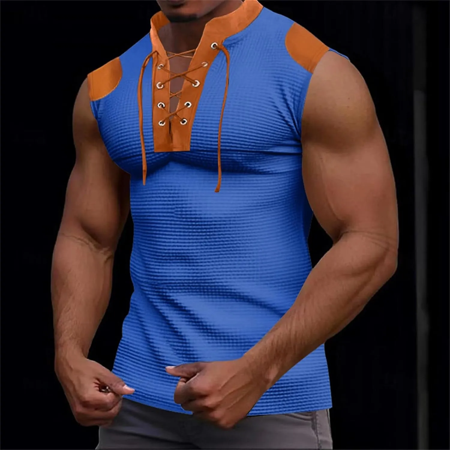 Men's Workout Hooded Tank Tops V Neck Sleeveless Drawstring Hoodies Bodybuilding Muscle Cut Off T Shirt with Pockets