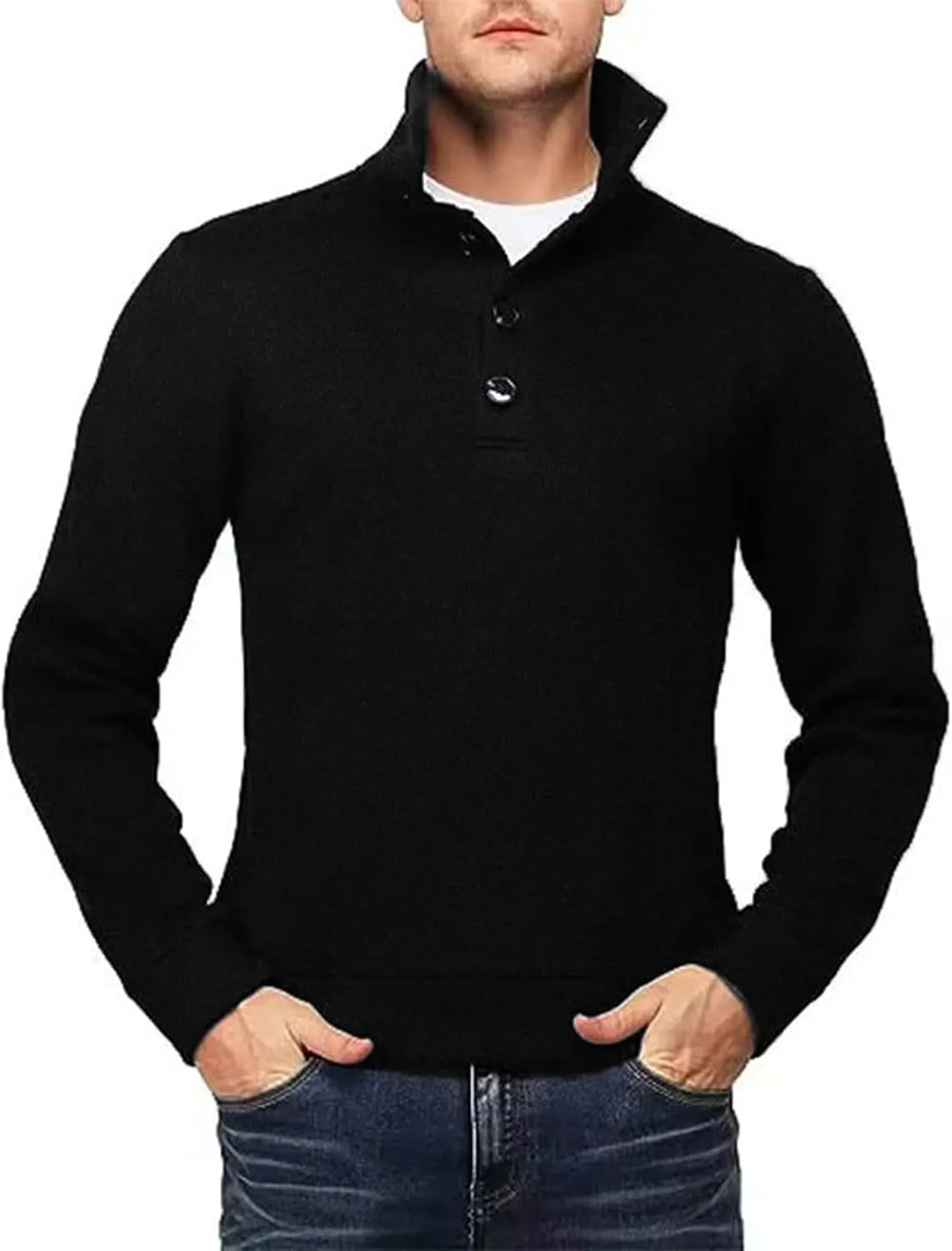 Muscularfit Mens Cardigan Sweaters With Buttons Polo High Neck Long Sleeve Knitted Sweater Jackets Fashion Pullover Knitwear
