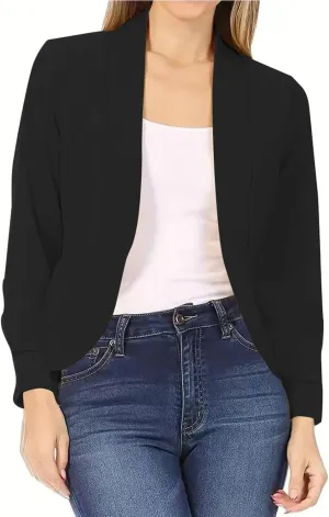 Open Front Blazer for Women Tweed Women Coat Long Sleeve Dressy Lightweight Suit Soft With Pockets Cardigan