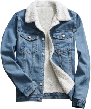 Oversized Denim Coat Jean Jacket Winter Thick Warm Sherpa Fur Lined Denim Trucker Jacket