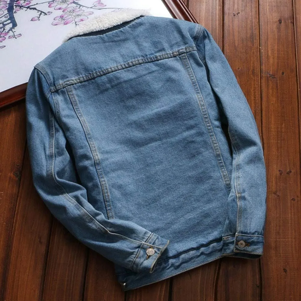 Oversized Denim Coat Jean Jacket Winter Thick Warm Sherpa Fur Lined Denim Trucker Jacket