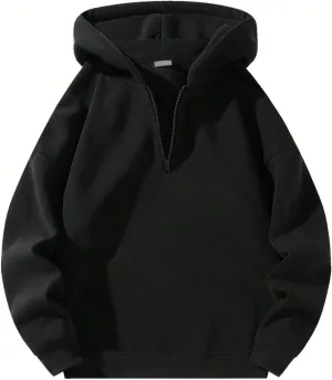 Quarter Zip Hoodies for Men Half Zip Up Hoodie Mens Long Sleeve Drop Shoulder Sweatshirt Loose Fit Casual Pullover