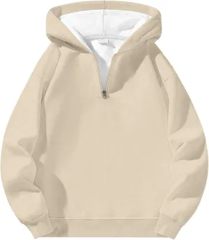 Quarter Zip Hoodies for Men Half Zip Up Hoodie Mens Long Sleeve Drop Shoulder Sweatshirt Loose Fit Casual Pullover