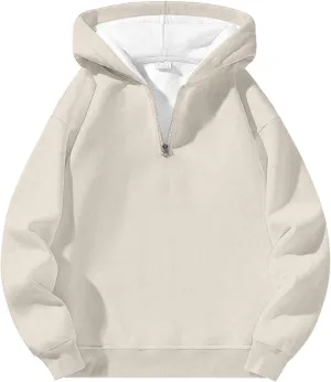 Quarter Zip Hoodies for Men Half Zip Up Hoodie Mens Long Sleeve Drop Shoulder Sweatshirt Loose Fit Casual Pullover