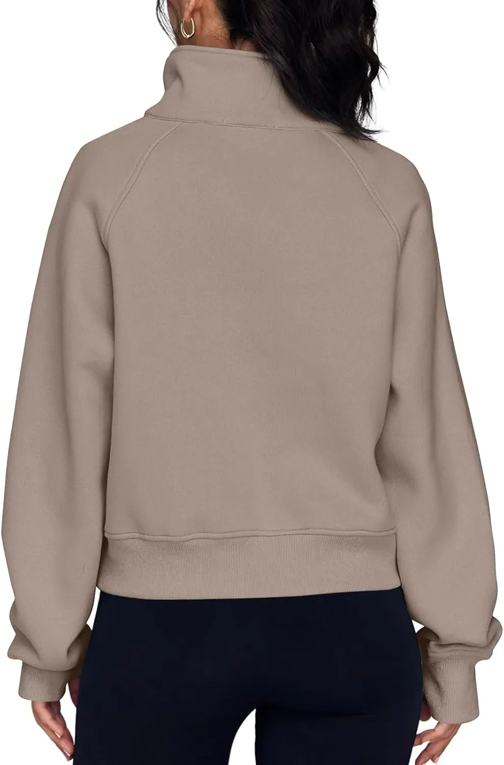Quarter Zip Pullover Womens Cropped Sweatshirts Half Zip Pullover Women High Neck Oversized Sweatshirt With Pocket