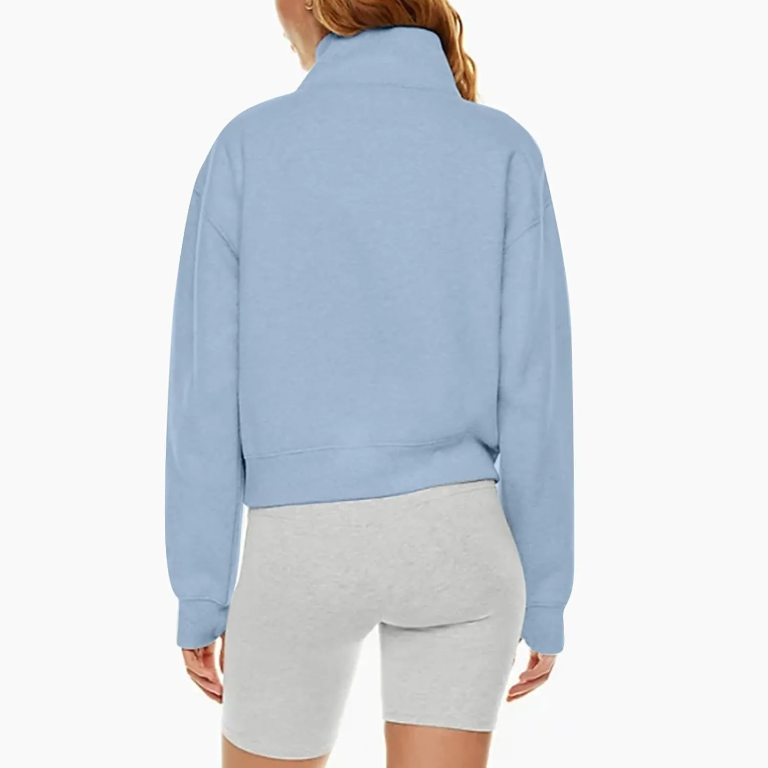 Quarter Zip Pullover Womens Cropped Sweatshirts Half Zip Pullover Women High Neck Oversized Sweatshirt With Pocket