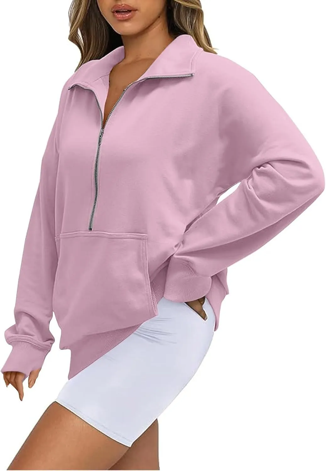 Quarter Zip Pullover Womens Cropped Sweatshirts Half Zip Pullover Women High Neck Oversized Sweatshirt With Pocket