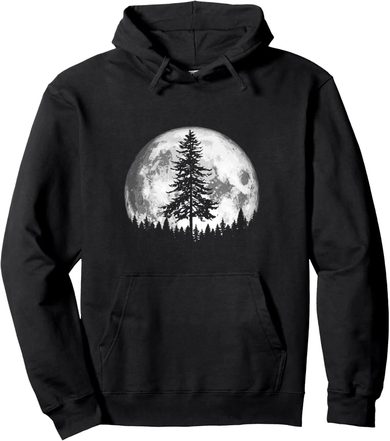 Retro Full Moon & Minimalist Pine Tree Vintage Graphic Pullover Hoodie