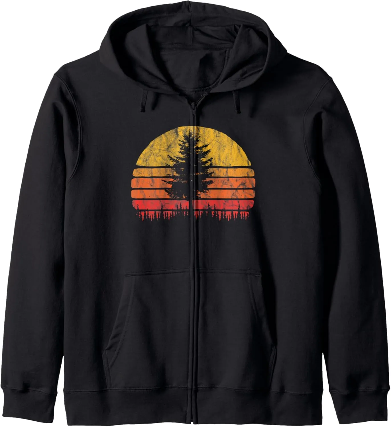 Retro Sun Minimalist Pine Tree Vintage Graphic Zip Hoodie