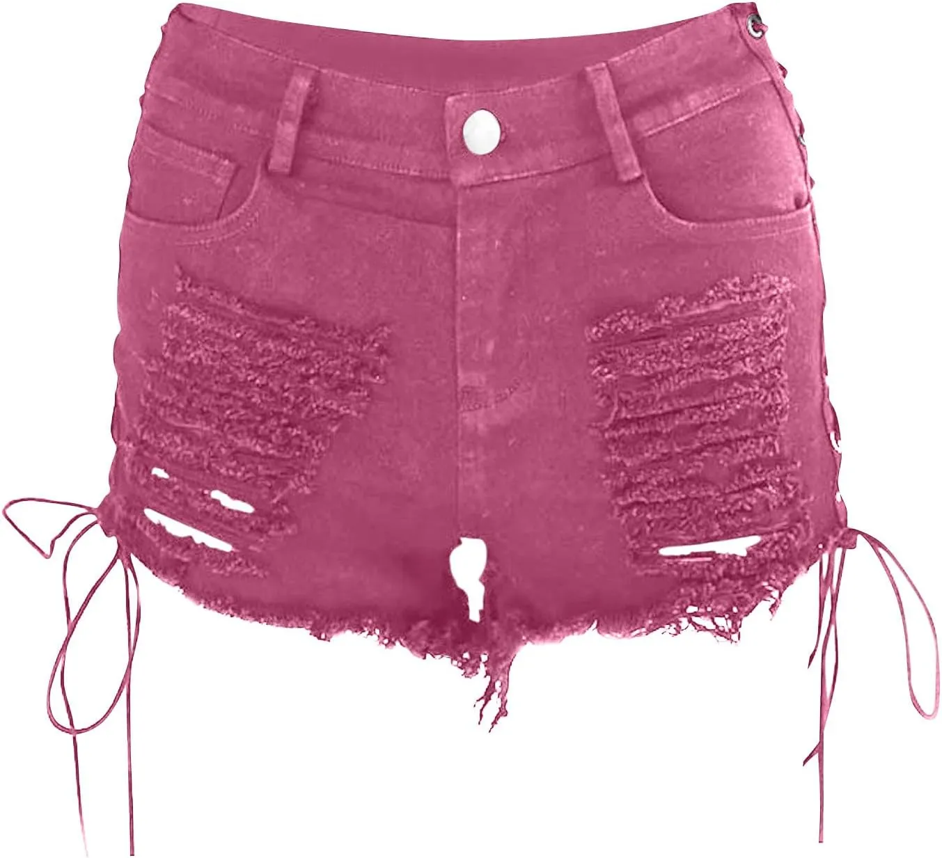Ripped Jean Shorts Women Lace Up Sexy Bandage Jean Shorts with Pockets Casual Summer Raw Hem High Waisted Hot Jeans