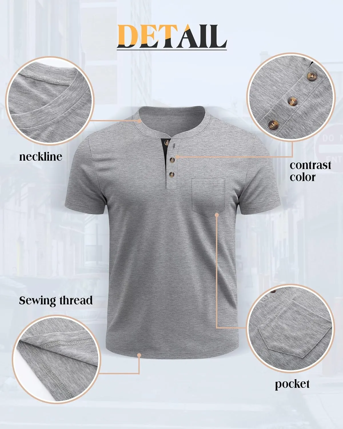 Riyiper 3 Pack Men's Henley T-Shirts Short Sleeve Pocket Cotton Classic Tops Casual Basic Tees with Button Summer Trendy