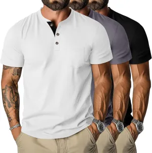 Riyiper 3 Pack Men's Henley T-Shirts Short Sleeve Pocket Cotton Classic Tops Casual Basic Tees with Button Summer Trendy