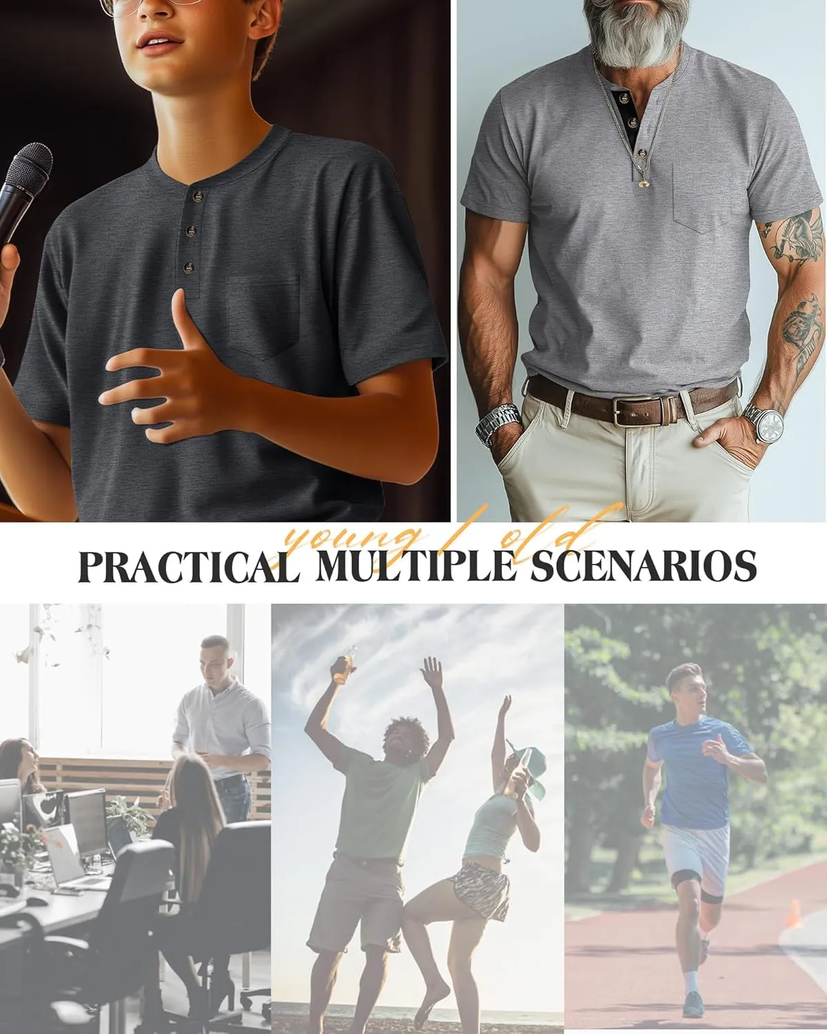 Riyiper 3 Pack Men's Henley T-Shirts Short Sleeve Pocket Cotton Classic Tops Casual Basic Tees with Button Summer Trendy