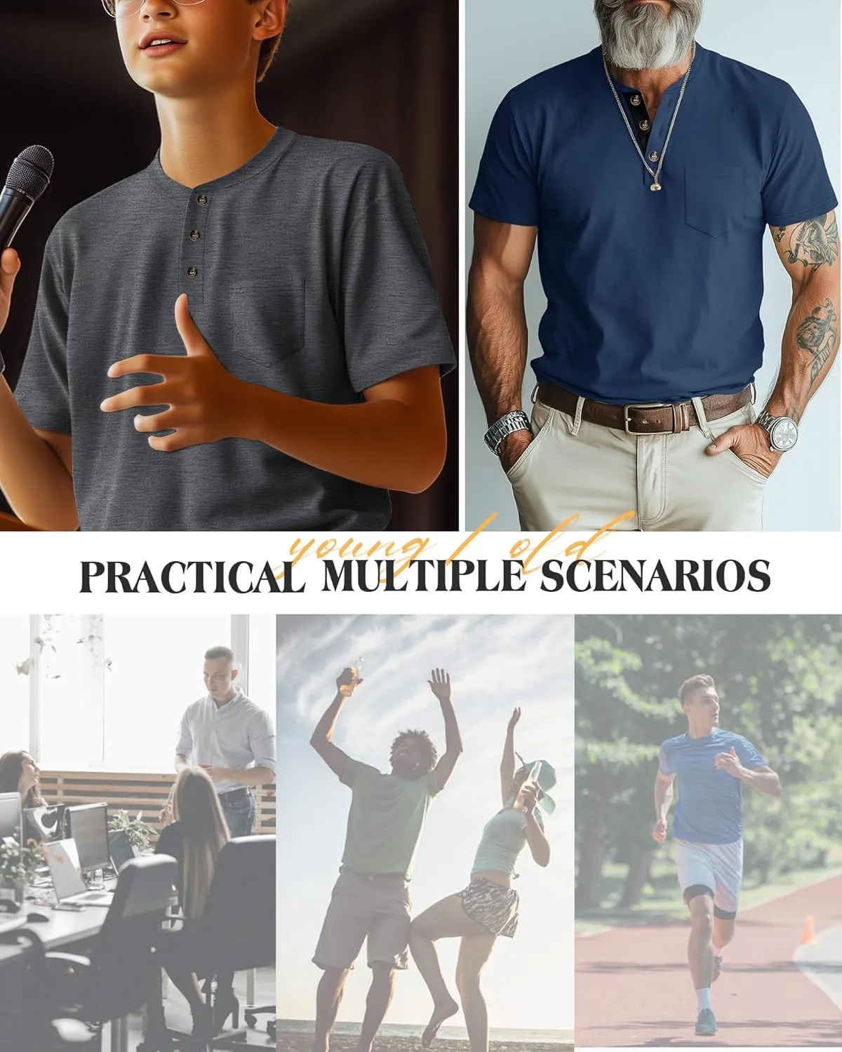 Riyiper 3 Pack Men's Henley T-Shirts Short Sleeve Pocket Cotton Classic Tops Casual Basic Tees with Button Summer Trendy