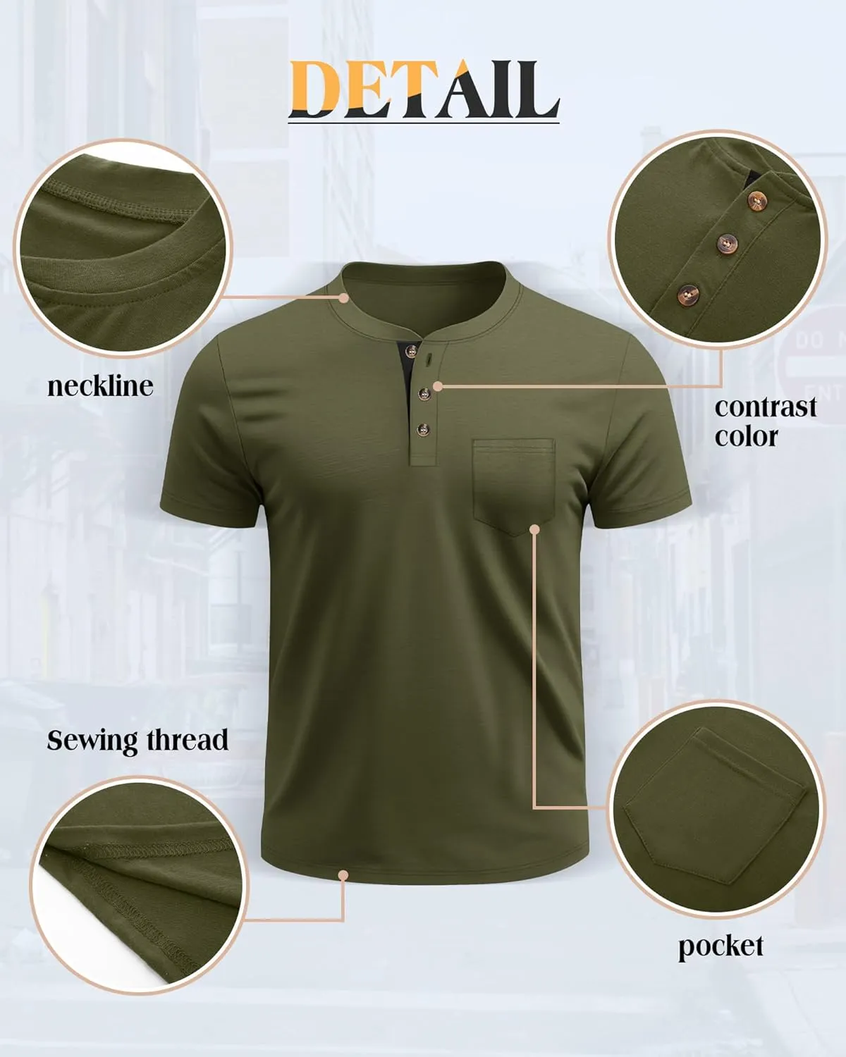 Riyiper 3 Pack Men's Henley T-Shirts Short Sleeve Pocket Cotton Classic Tops Casual Basic Tees with Button Summer Trendy