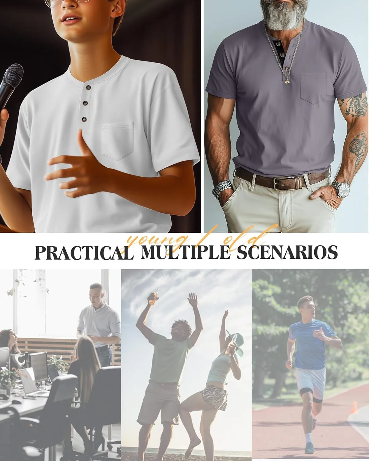 Riyiper 3 Pack Men's Henley T-Shirts Short Sleeve Pocket Cotton Classic Tops Casual Basic Tees with Button Summer Trendy