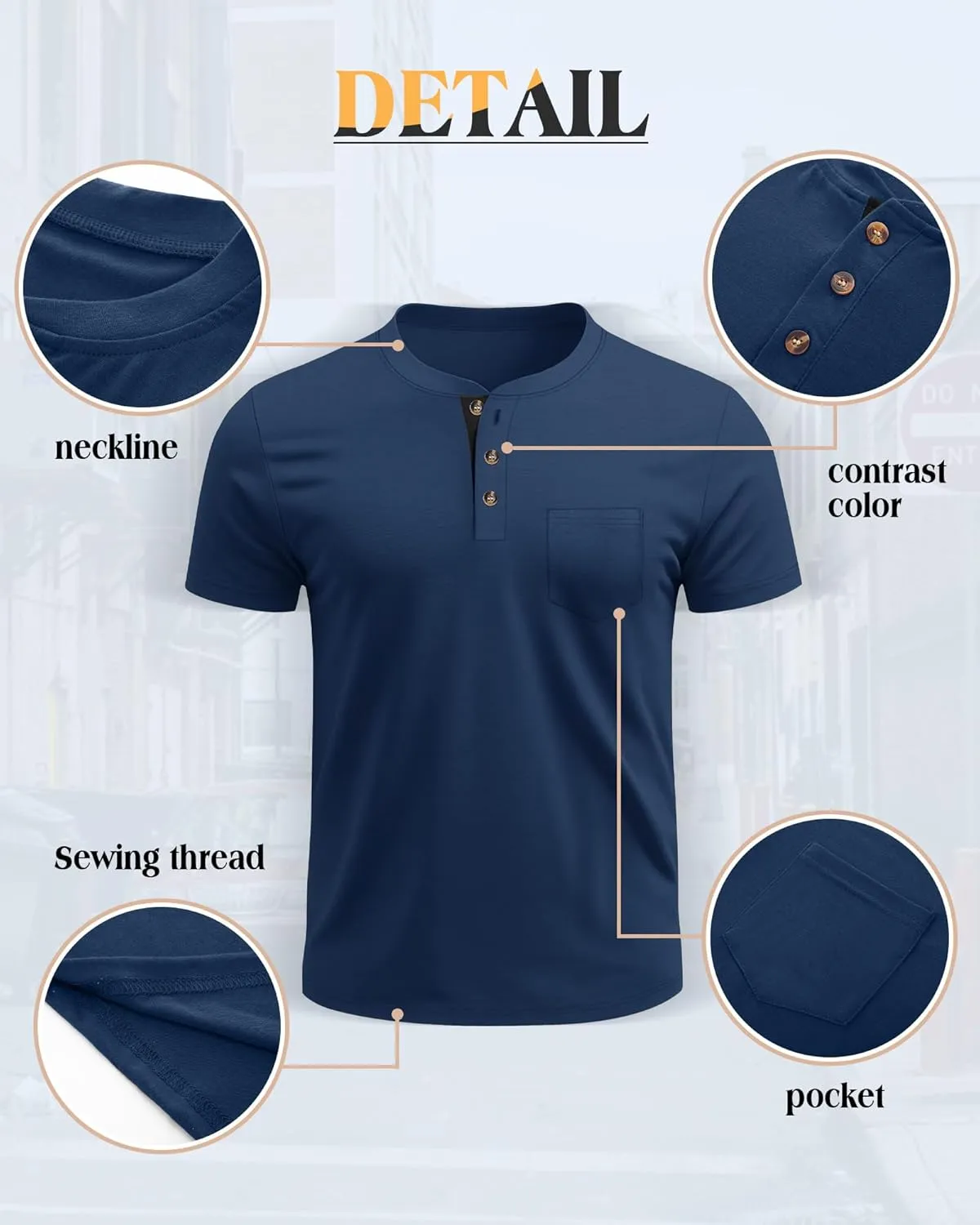 Riyiper 3 Pack Men's Henley T-Shirts Short Sleeve Pocket Cotton Classic Tops Casual Basic Tees with Button Summer Trendy