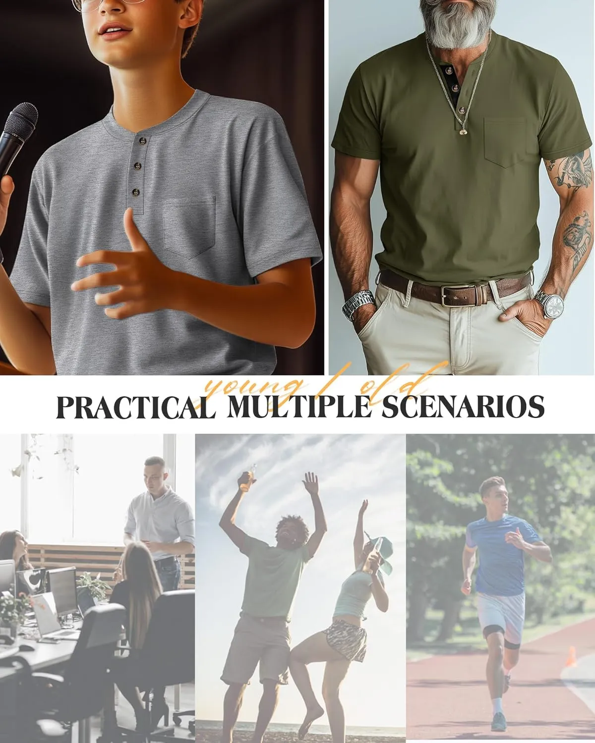Riyiper 3 Pack Men's Henley T-Shirts Short Sleeve Pocket Cotton Classic Tops Casual Basic Tees with Button Summer Trendy