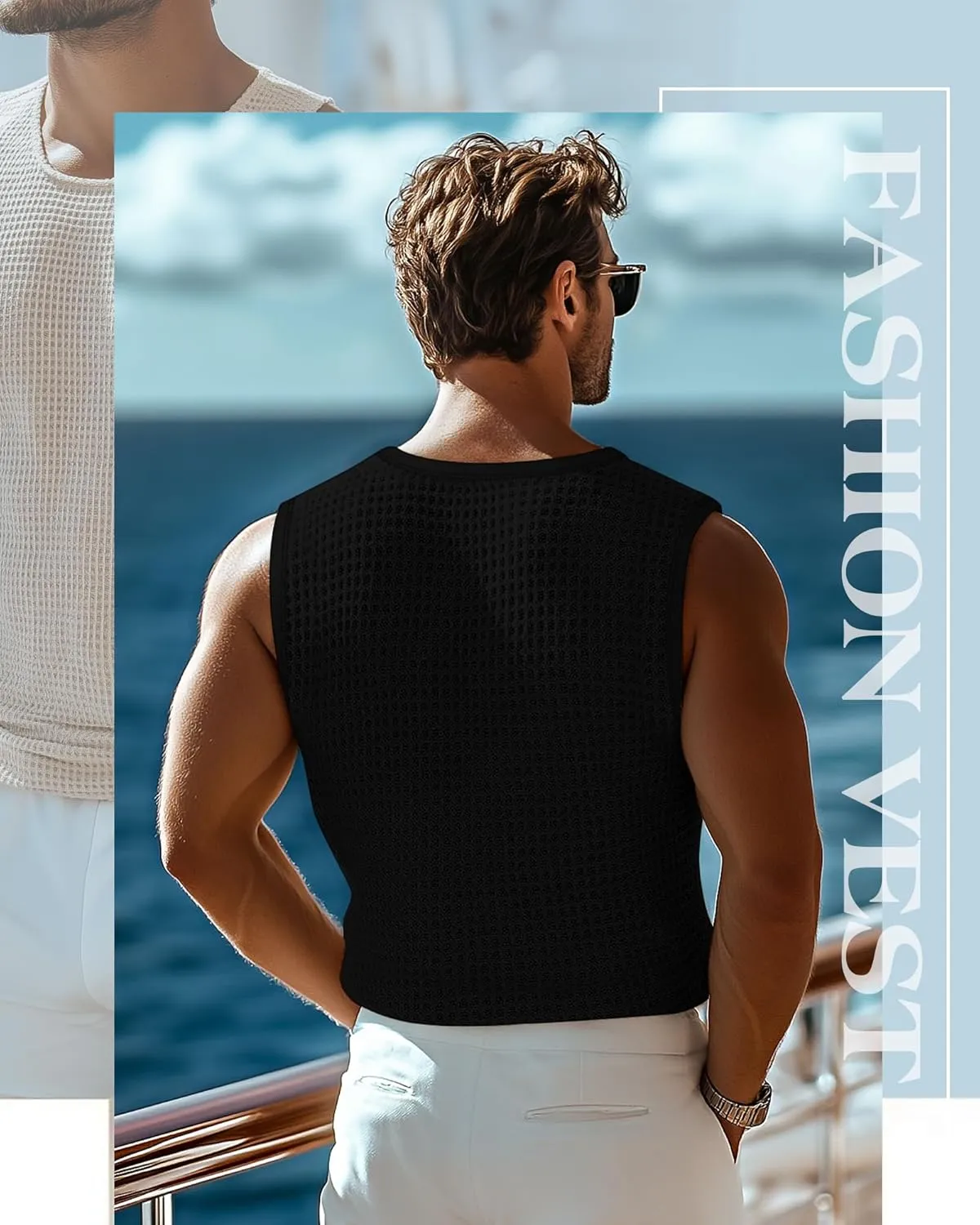 Riyiper 3 Pack Men's Waffle Knit Tank Tops, Casual Sleeveless Tank Shirts Summer Classic Beach T-Shirts Breathable Muscle Tee