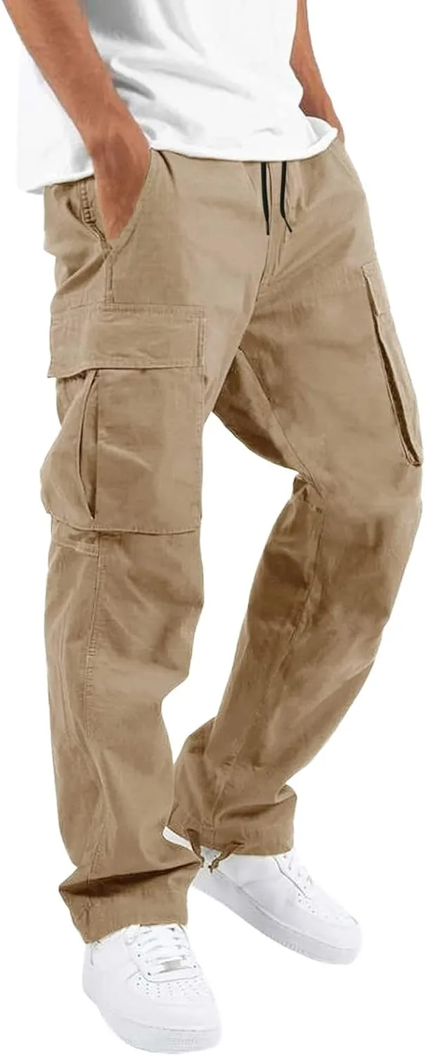 sdbrld Cargo Pants For Men Mens Relaxed Fit Pants Beach Streetwear Baggy Trousers Casual Cargo Pants with Zipper Pockets
