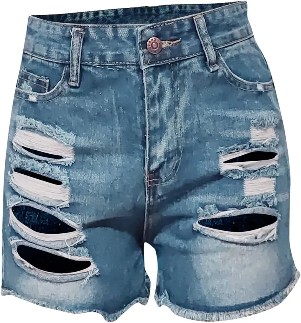 Sexy Denim Shorts for Women Cut Off Low Waist Booty Ripped Raw Hem Distressed Jean Shorts
