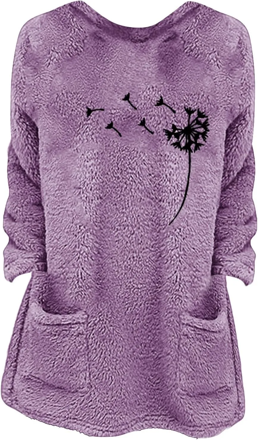 SHAOBGE Hoodies for Women Fleece Linend Warm Sweatshirt Hoodies Long Sleeve Tunic Pullover with Pockets Warm Winter Hoodies