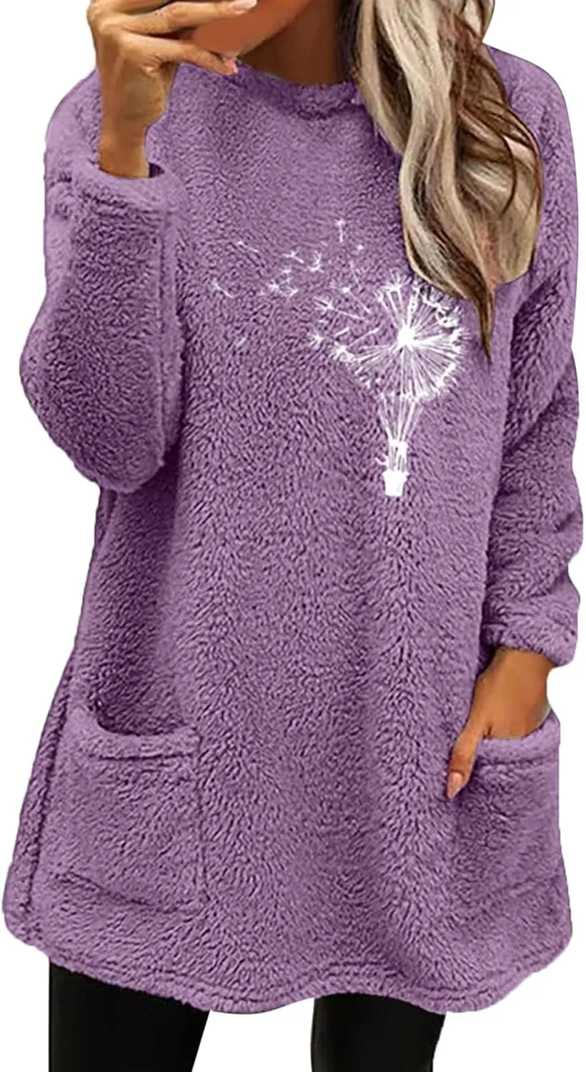 SHAOBGE Hoodies for Women Fleece Linend Warm Sweatshirt Hoodies Long Sleeve Tunic Pullover with Pockets Warm Winter Hoodies