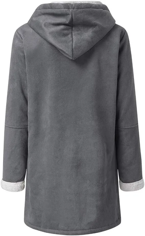 SHAOBGE Warm Jackets Size Plus Coat Horn Plus Long Solid Buckle Overcoat Sleeve Pocket Women Winter Velvet Women's Jacket
