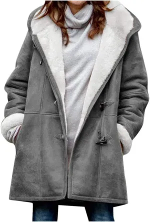 SHAOBGE Warm Jackets Size Plus Coat Horn Plus Long Solid Buckle Overcoat Sleeve Pocket Women Winter Velvet Women's Jacket