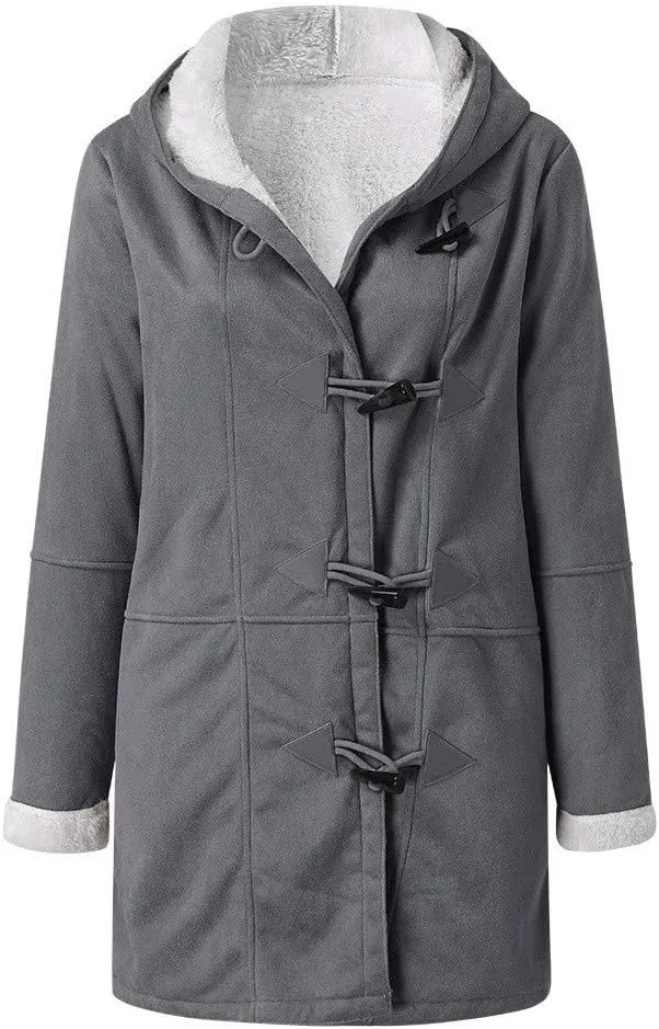 SHAOBGE Warm Jackets Size Plus Coat Horn Plus Long Solid Buckle Overcoat Sleeve Pocket Women Winter Velvet Women's Jacket