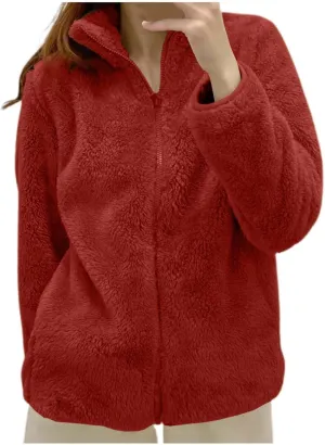Sherpa Cardigan Sweaters for Women Fuzzy Fleece Full Zip Warm Lightweight Jackets Long Sleeve Plus Size Winter Coat
