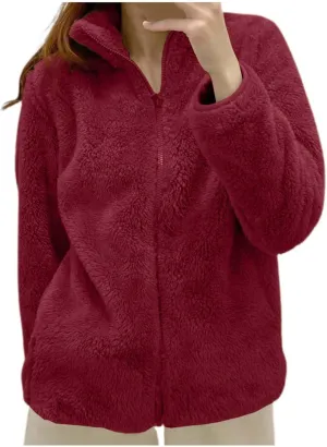 Sherpa Cardigan Sweaters for Women Fuzzy Fleece Full Zip Warm Lightweight Jackets Long Sleeve Plus Size Winter Coat