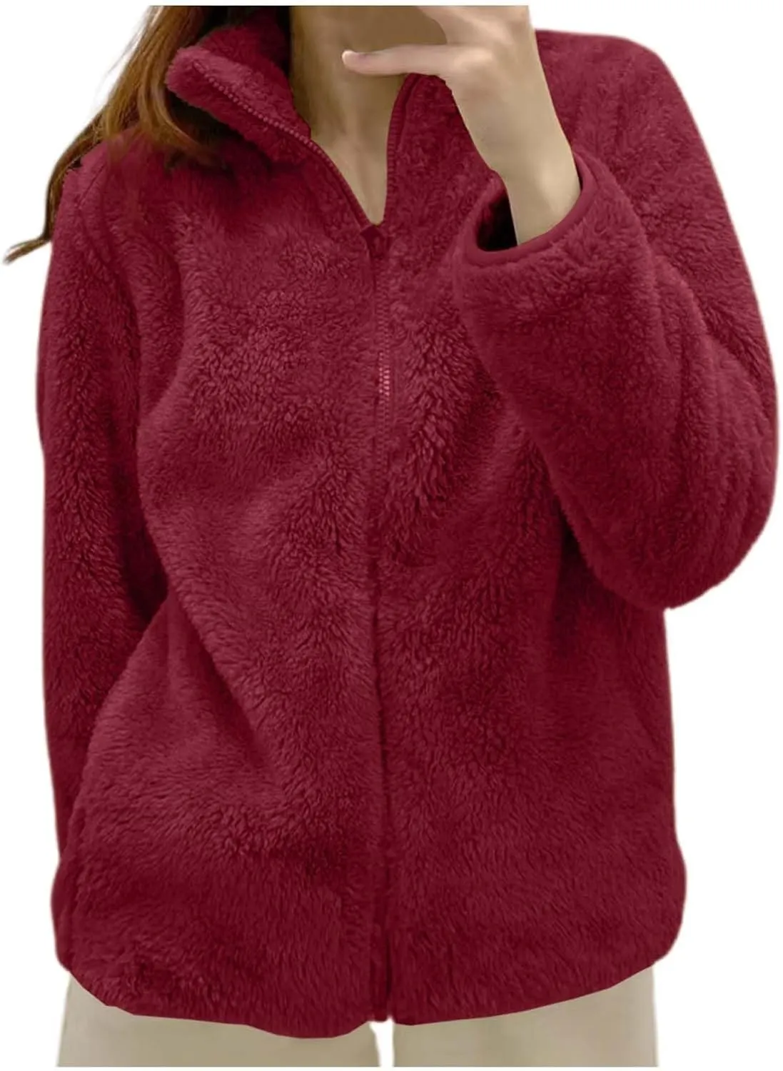 Sherpa Cardigan Sweaters for Women Fuzzy Fleece Full Zip Warm Lightweight Jackets Long Sleeve Plus Size Winter Coat