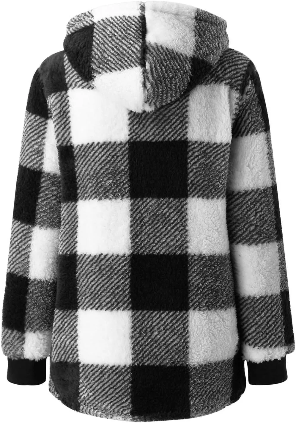 Sherpa Plaid Jackets for Women Fuzzy Fleece Oversized Open Front Hooded Cardigan Full Zip Plush Warm Winter Coats