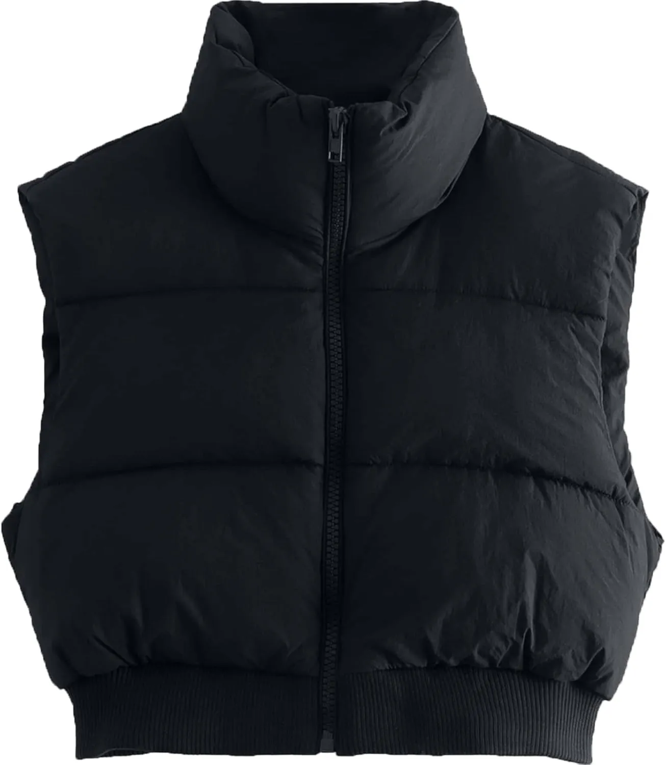 Shiyifa Women's Fashion High Neck Zipper Cropped Puffer Vest Jacket Coat