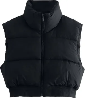 Shiyifa Women's Fashion High Neck Zipper Cropped Puffer Vest Jacket Coat