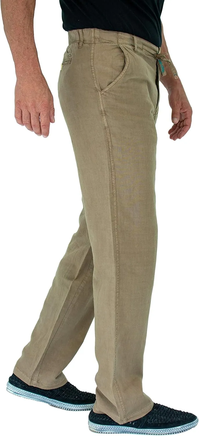 short fin Men's Drawstring Linen Pants W/Elastic Waist