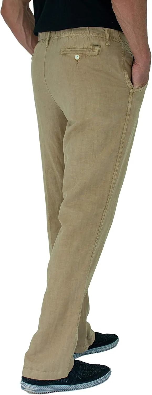 short fin Men's Drawstring Linen Pants W/Elastic Waist