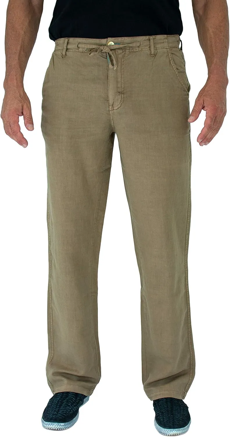 short fin Men's Drawstring Linen Pants W/Elastic Waist