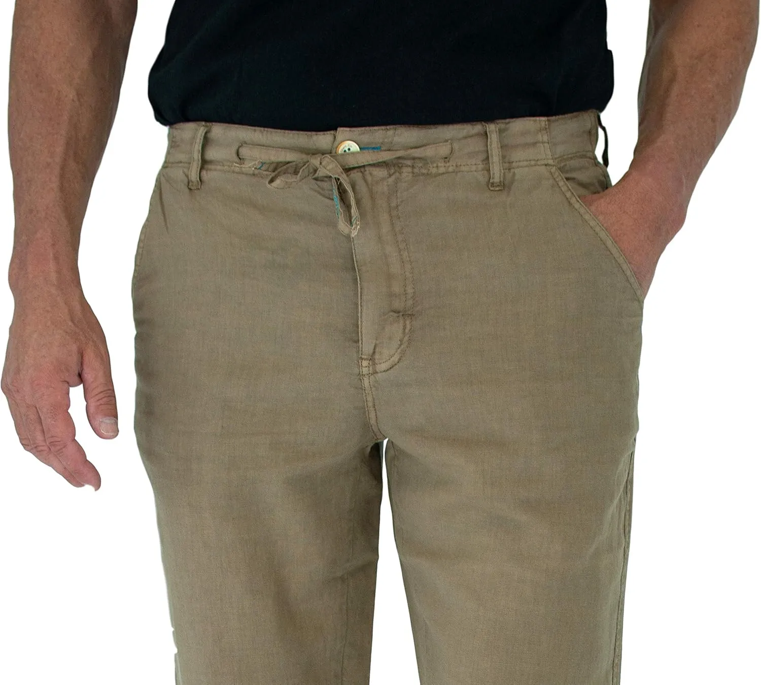 short fin Men's Drawstring Linen Pants W/Elastic Waist
