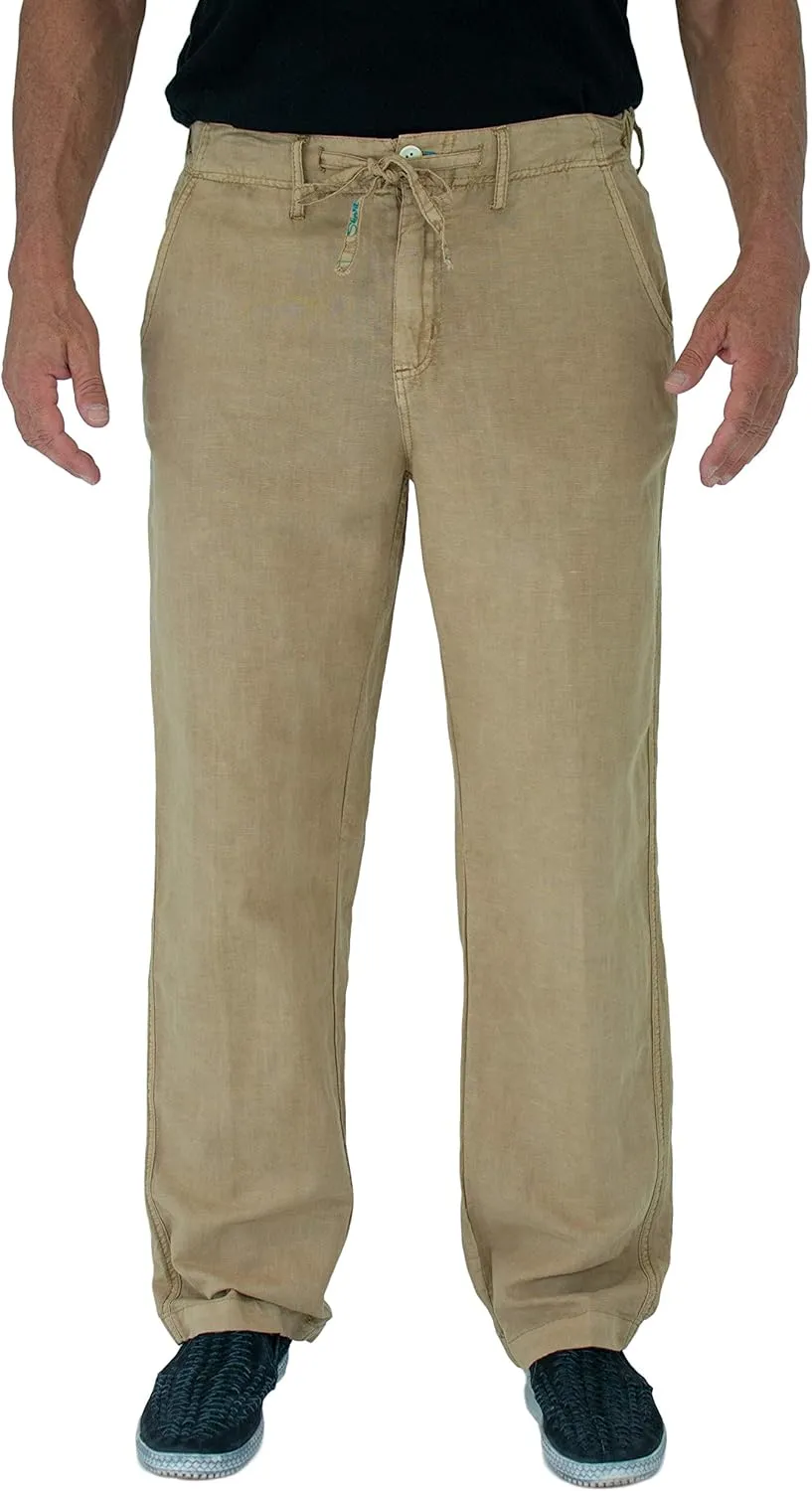 short fin Men's Drawstring Linen Pants W/Elastic Waist
