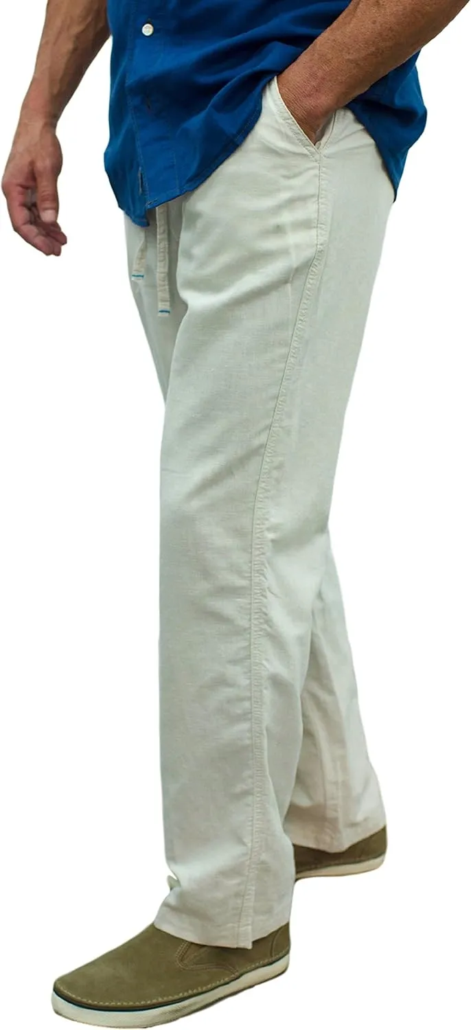 short fin Men's Drawstring Linen Pants W/Elastic Waist
