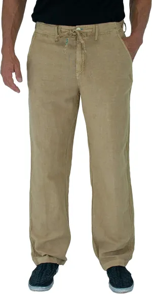 short fin Men's Drawstring Linen Pants W/Elastic Waist